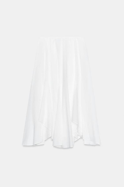 ZARA СТРУЯЩАЯСЯ ЮБКА АСИММЕТРИЧНОГО КРОЯ — ZW COLLECTION, БЕЛЫЙ
