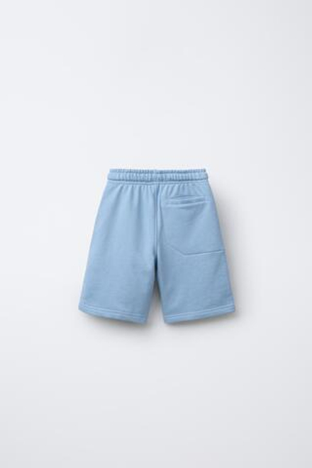 ZARA ШОРТЫ ИЗ МЯГКОЙ ТКАНИ С РЕЛЬЕФНОЙ НАДПИСЬЮ, ГОЛУБОЙ