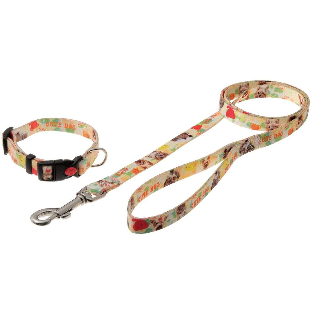 Комплект (V.I.Pet)"Фотопринт-Йорк" 15мм. Ошейник(с фикс. замка)+поводок. Нейлон BUA09