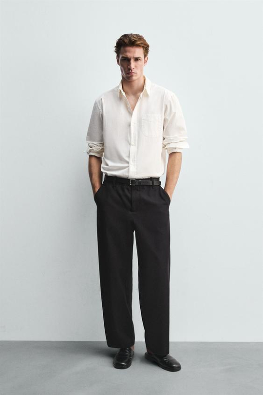 ZARA БРЮКИ-БАНАНЫ ИЗ ЛИОЦЕЛЛА И ХЛОПКА, ЧЕРНЫЙ