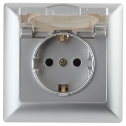 Розетка Intro Solo 4-203-03 с заземлением 2P+E Schuko с крышкой, 16А-250В, IP20, СУ, алюминий | Intro Solo