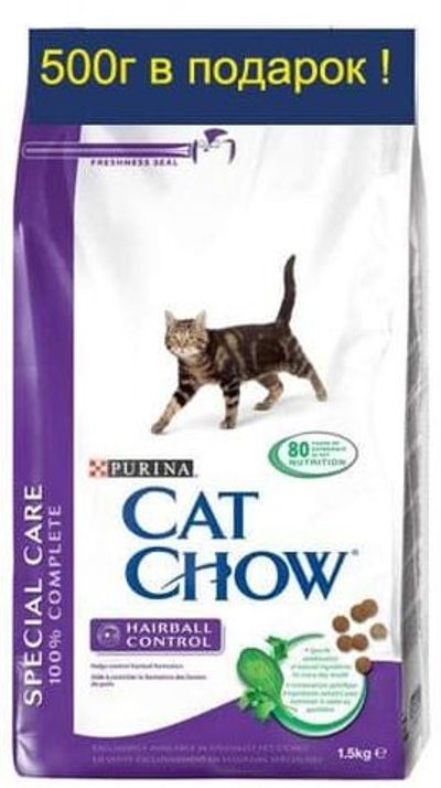 CAT CHOW "Special Care" сухой 1,5 кг+0,5кг в подарок для Кошек Контроль шерсти