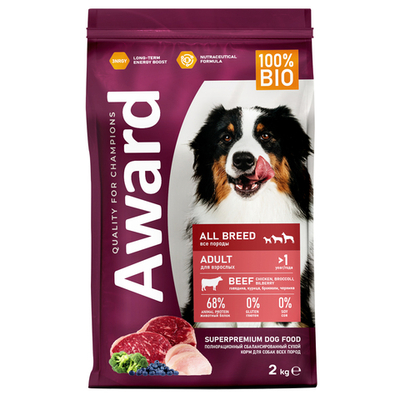 Сухой корм AWARD для взрослых собак всех пород с говядиной и курицей 2кг