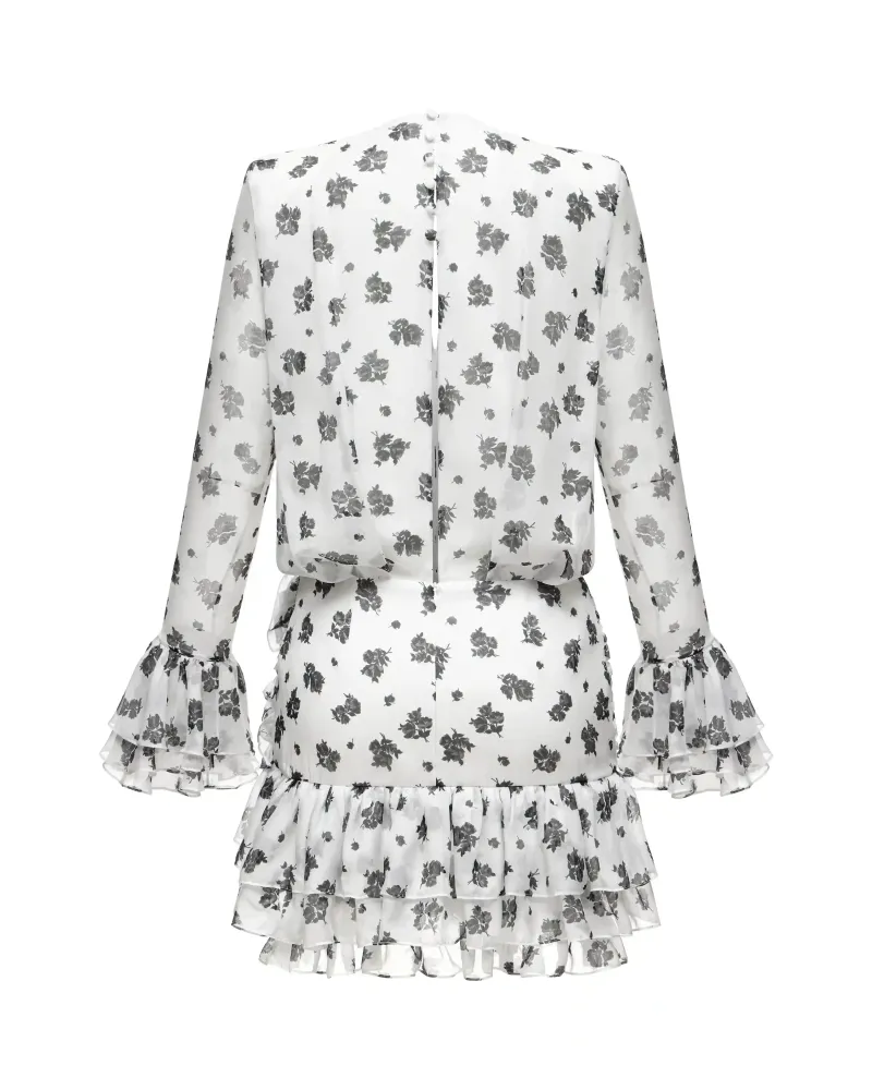 Mira, платье мини из молочного шифона с цветочным принтом, с розой