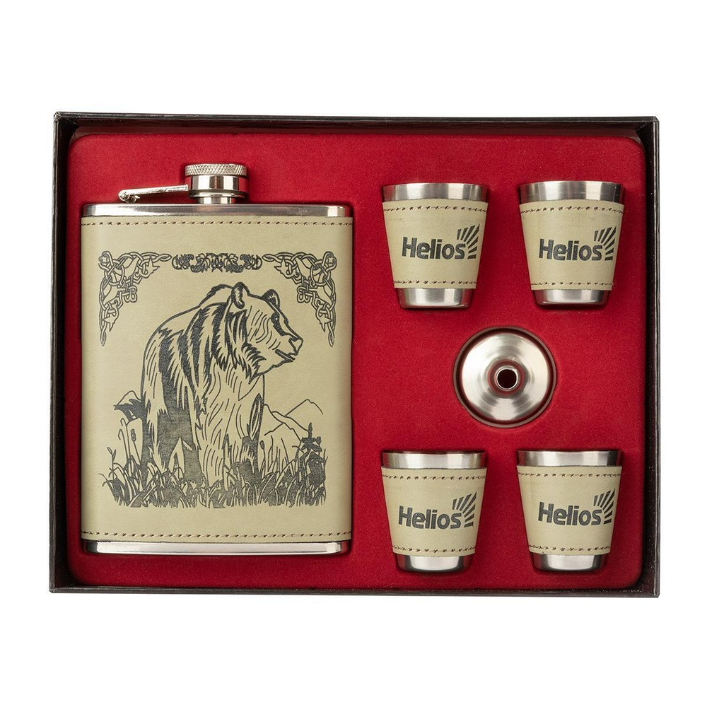Набор Helios (HS-N-А07) Фляжка (в коже 240 мл + 4 стопки + воронка)
