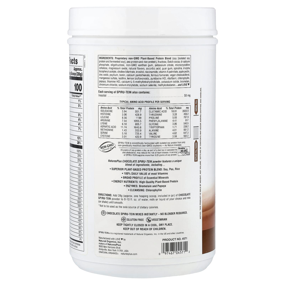 NaturesPlus, Spiru-Tein®, протеиновый порошок, со вкусом шоколада, 952 г (2,1 фунта)