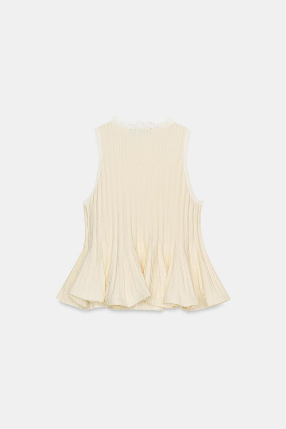 ZARA ТРИКОТАЖНЫЙ ТОП С БАСКОЙ, ЭКРЮ