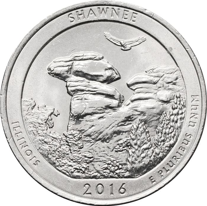 25 центов (1/4 доллара, квотер) 2016 США «Национальный лес Шоуни» (P) (31-й парк)