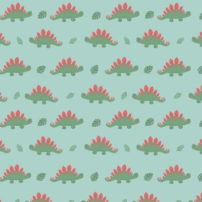 Милый улыбающейся динозавр стегозавр с листьями монстеры