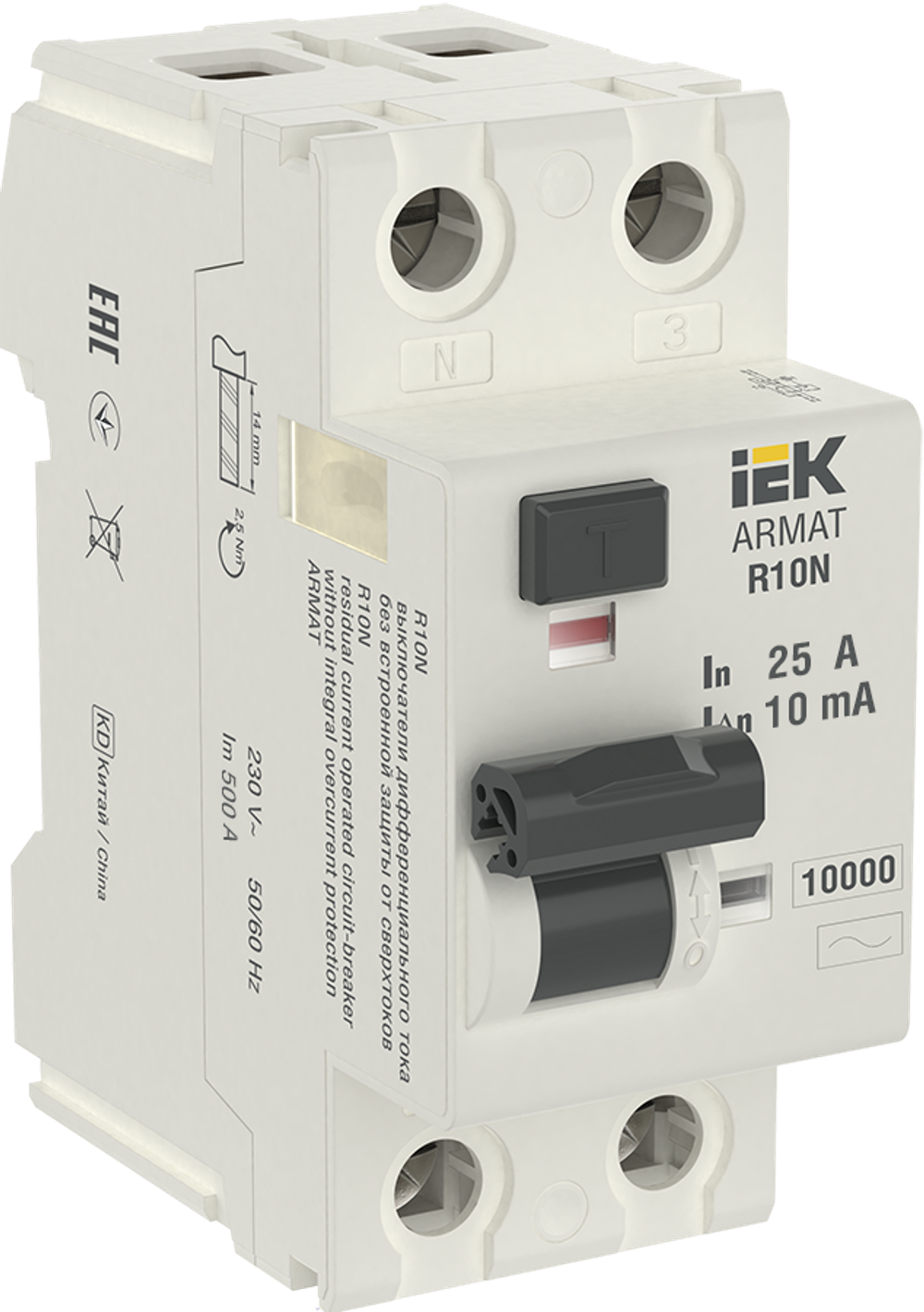 ARMAT Выключатель дифференциального тока R10N 2P 25А 10мА тип AC IEK