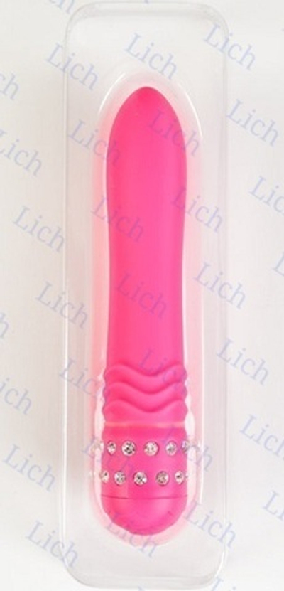 Розовый вибромассажёр с кристаллами на основании