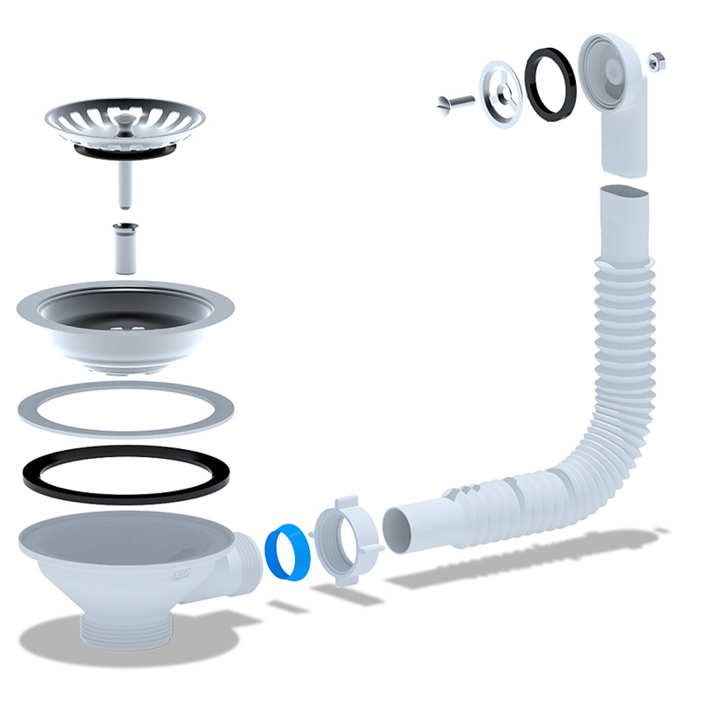 Перелив для мойки Ани Пласт гибкий 3 1/2" с круглым вертикальным корпусом (N320S)