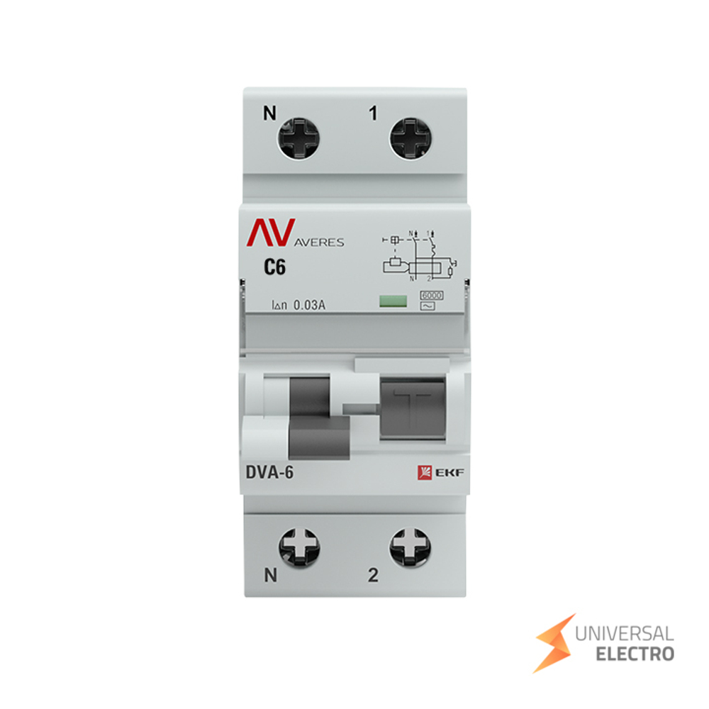 Дифференциальный автомат DVA-6 1P+N 6А (C) 30мА (AC) 6кА EKF AVERES