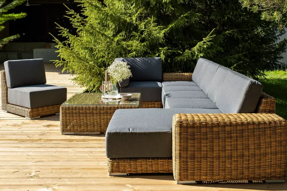 "Капри" трансформирующаяся лаунж-зона из искусственного ротанга, цвет соломенный