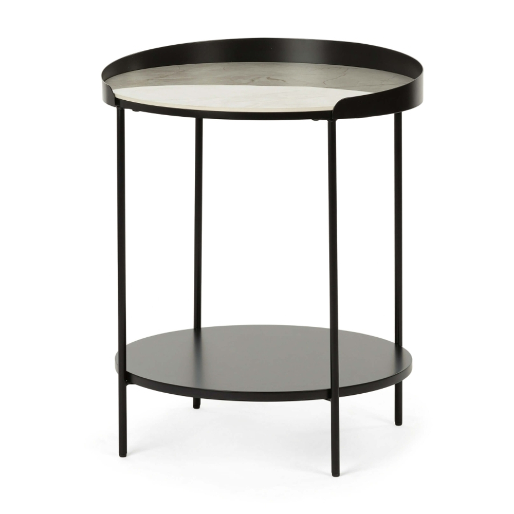 Кофейный столик Tray диаметр 40 керамика, черно-белый