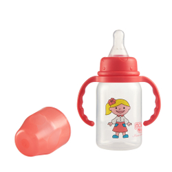 Бутылочка с ручками с силиконовой соской со средним потоком ПОМА 140 мл. с 4 месяцев, красный
