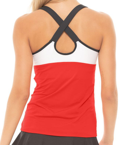 Женский топ теннисный Lucky in Love Tech It Out Crossover Tank W/Bra - crimson