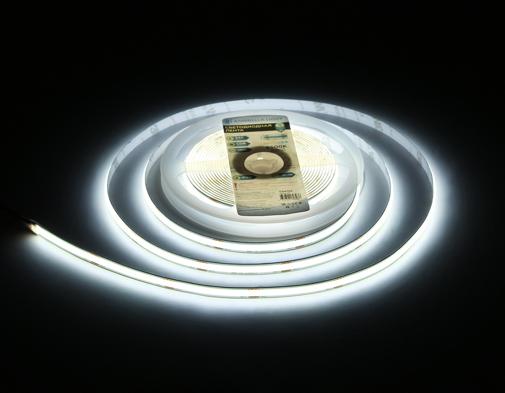 Светодиодная лента GS4703 COB 480Led /12W m/ 24V IP20 6500K/ 5000*8*1.54mm/ кратность резки 50mm (2 конт.)