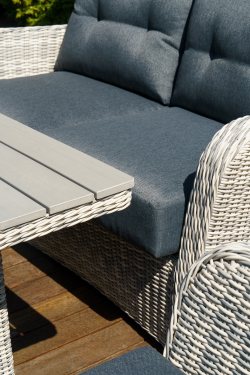 Набор из искусственного ротанга ВЕНЕЦИЯ: лаунж стол 180 + 2-х и 3-х местный диван + 2 кресла + кофейный столик (цвет: серый)