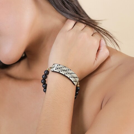 Браслет Nature Bijoux, Madam Bogolan, стрейч, с рогом и растительным волокном в смоле, NB24.1-13CP44
