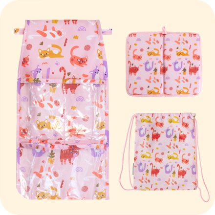 Набор для детского сада: кармашек, коврик, мешок. Котики принт