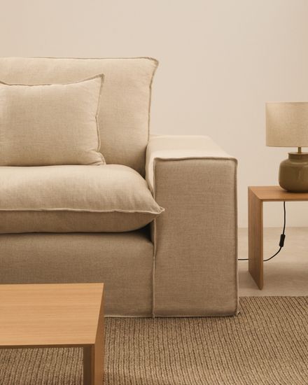 Anarela бежевый льняной диван 2-местный со съемным чехлом и подушками 240 см