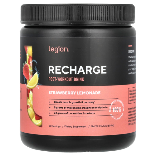 Legion Athletics, Recharge, напиток после тренировки, клубничный лимонад, 276 г (0,6 фунта)