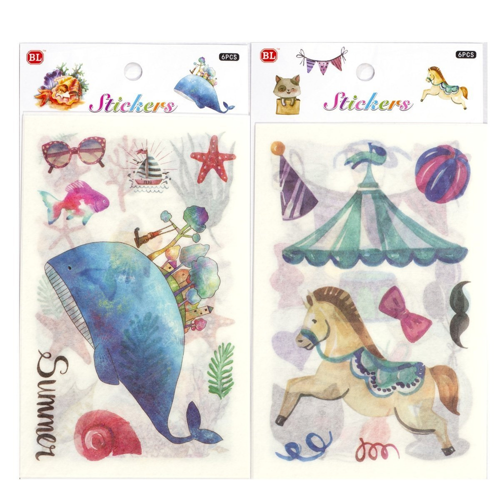 Наклейки детские Alingar, 10 см х 19 см, "Морское ассорти", пакет с европодвесом