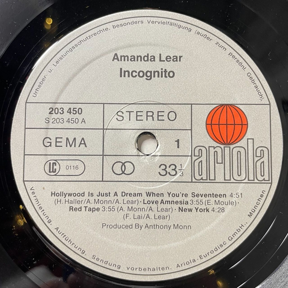 Винтажная виниловая пластинка LP Amanda Lear Incognito (Germany 1981) New York