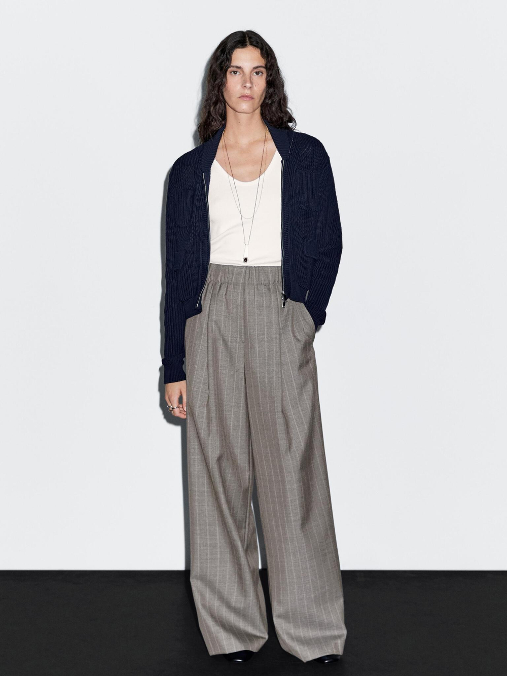 Massimo Dutti Брюки в тонкую полоску из 100% шерсти, серо-бежевый