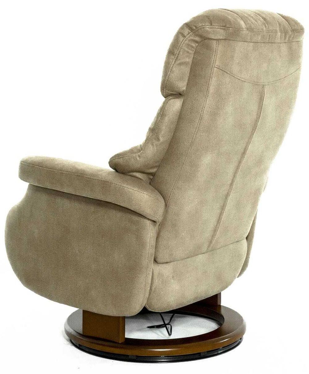 Кресло реклайнер Relax Lux Electro S16099RWB, искуственный нубук бежевый (02), основание дерево темный орех (029)