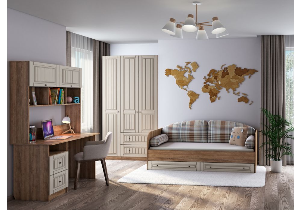 Шкаф Майя М-08 дуб баррик светлый / крем брюле трехдверный