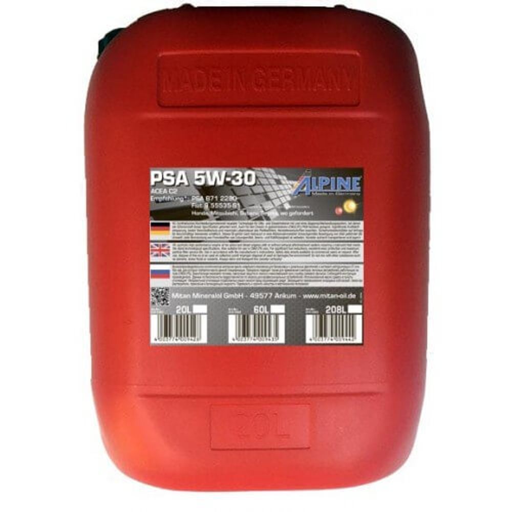 Моторное масло синтетическое ALPINE PSA 5W-30 20 л