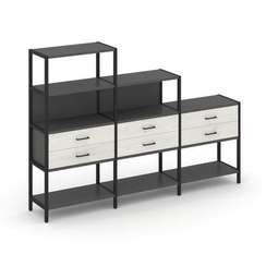 Shelf System Трехсекционный стеллаж четырех/трех/двухярусный с ящиками SN.STM-431 Антрацит/Дуб Навар