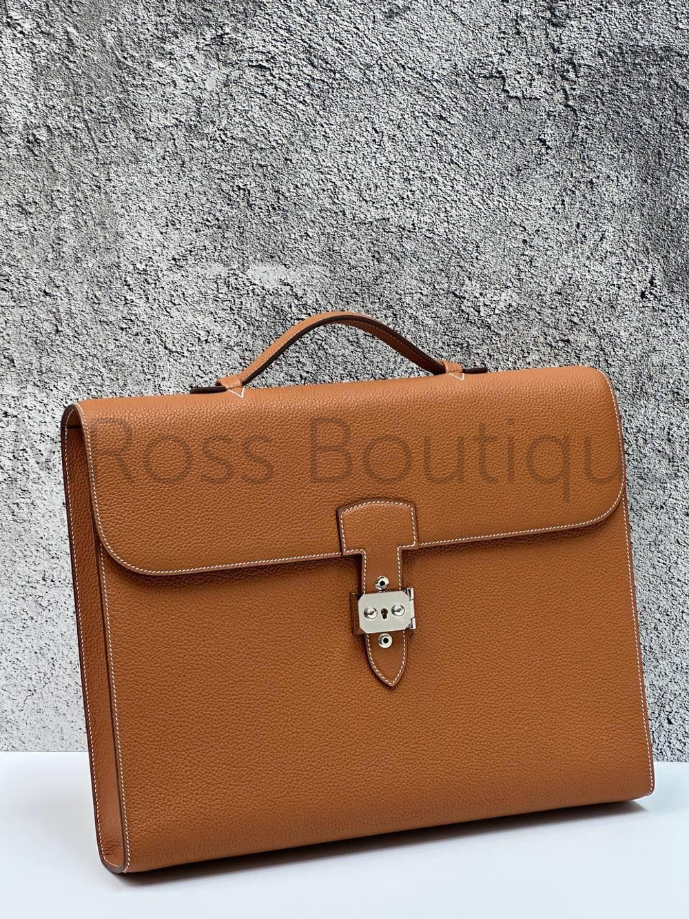 Мужской рыжий портфель Hermes Sac a Depeches из кожи с ручкой и плечевым ремнем