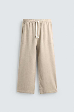 ZARA БРЮКИ RELAXED FIT В КЛЕТКУ, СВЕТЛО-БЕЖЕВЫЙ