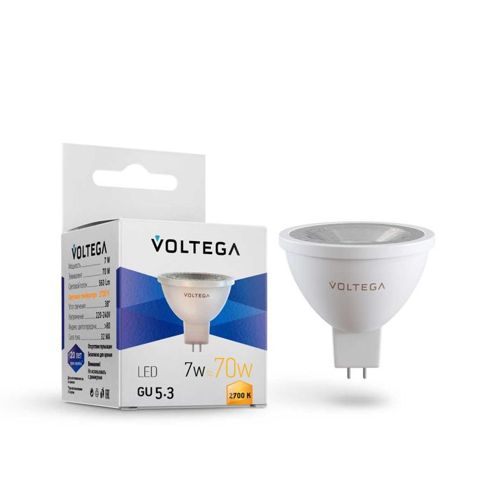Лампа светодиодная Voltega GU5.3 7W 2700K прозрачная 7258