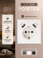 Розетка внутренняя одинарная с 2 USB белая