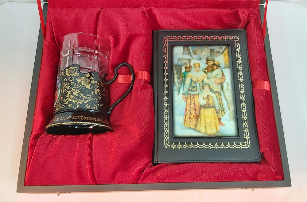 Чайный набор с ежедневником Морозко" (Ручная роспись Палех)