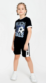 Костюм (футболка+шорты) для мальчиков "Валерий-11" с шелкографией р-р 134, Чёрный, 1 шт.
