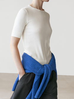 Massimo Dutti Футболка из смесовой хлопковой ткани, кремовый