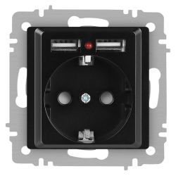 Розетка Intro Accent 6-410-05 , P+E Schuko со шторками, 16А-250В + 2хUSB, IP20, СУ, антрацит | Intro