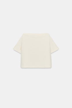 ZARA КРОП-ТОП С ЭФФЕКТОМ НАКИДКИ, ЭКРЮ