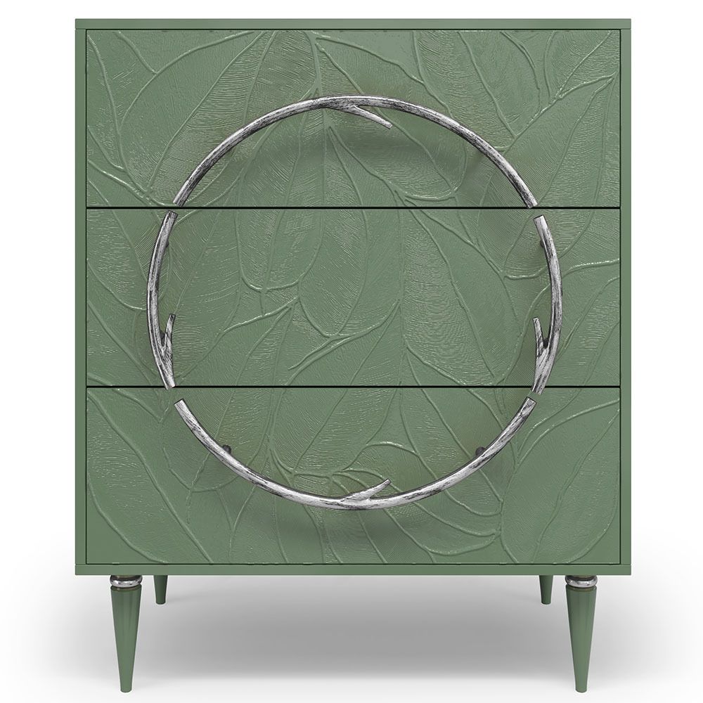 Комод Арт Колор leaves Классик Сильвер с 3 ящиками Зеленый нефрит