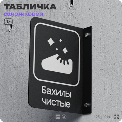 Табличка Бахилы чистые флажковая на стену, двусторонняя с крепежом, 19 х 25 см, для офиса, кафе, отеля, серия COSMO, Айдентика Технолоджи