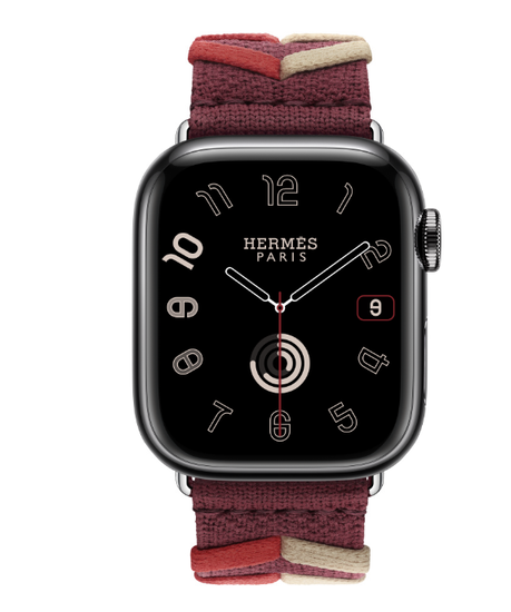 Apple Watch Hermès 41mm Space Black Stainless Steel Case with Rouge H Bridon Single Tour