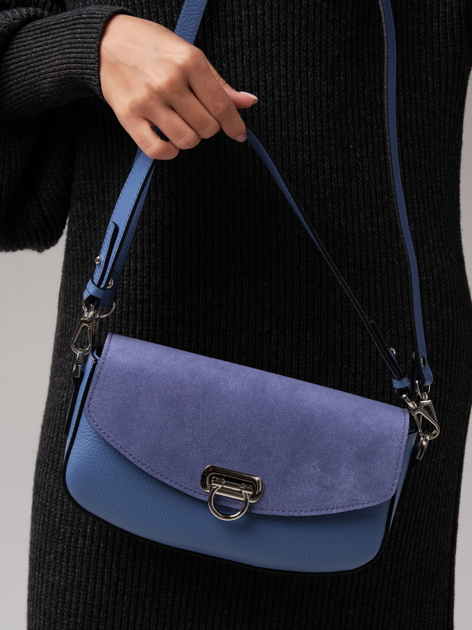 Сумка замшевая на плечо багет сиреневый закат