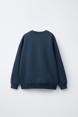 ZARA ТОЛСТОВКА ИЗ МЯГКОЙ ТКАНИ С НАДПИСЬЮ, СИНИЙ