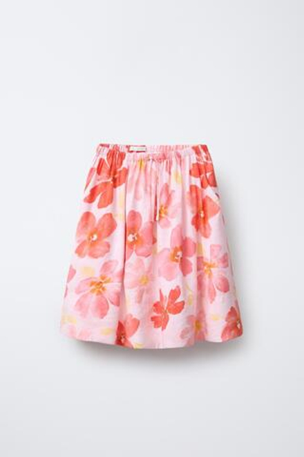 ZARA ЮБКА МИДИ С ЦВЕТОЧНЫМ ПРИНТОМ, РОЗОВЫЙ