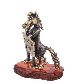 Народные промыслы AM-4231 Фигурка «Лошадь С Новым Годом!» (латунь, янтарь)